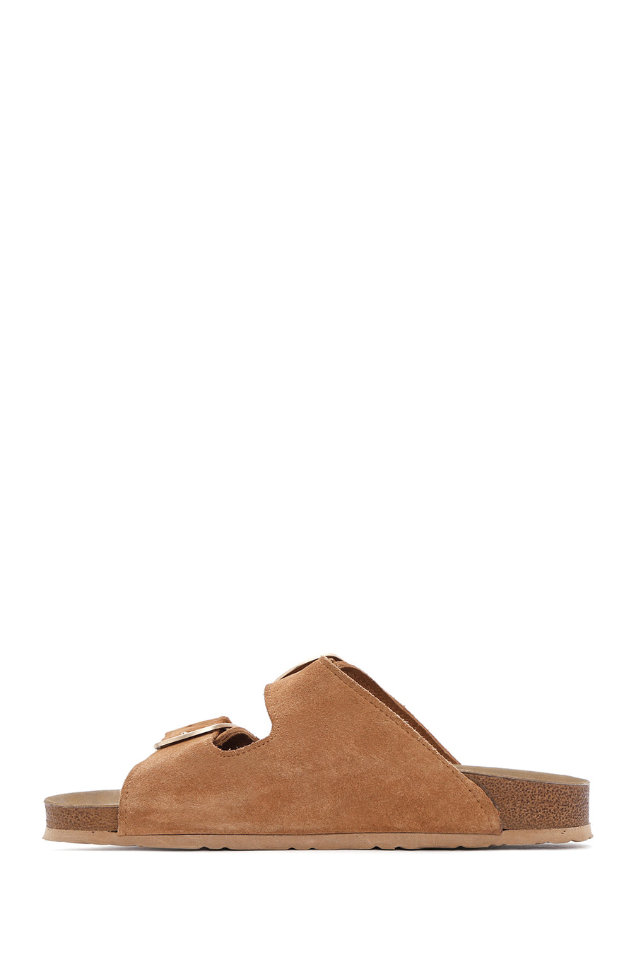 Women's Brown Buckle Suede Leather Slippers