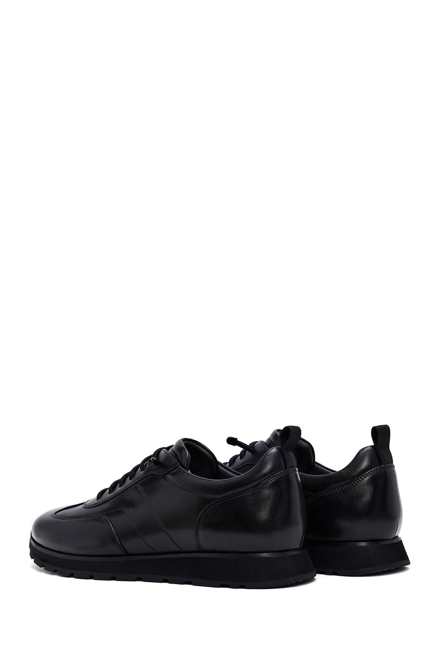 Erkek Siyah Bağcıklı Deri Casual Sneaker