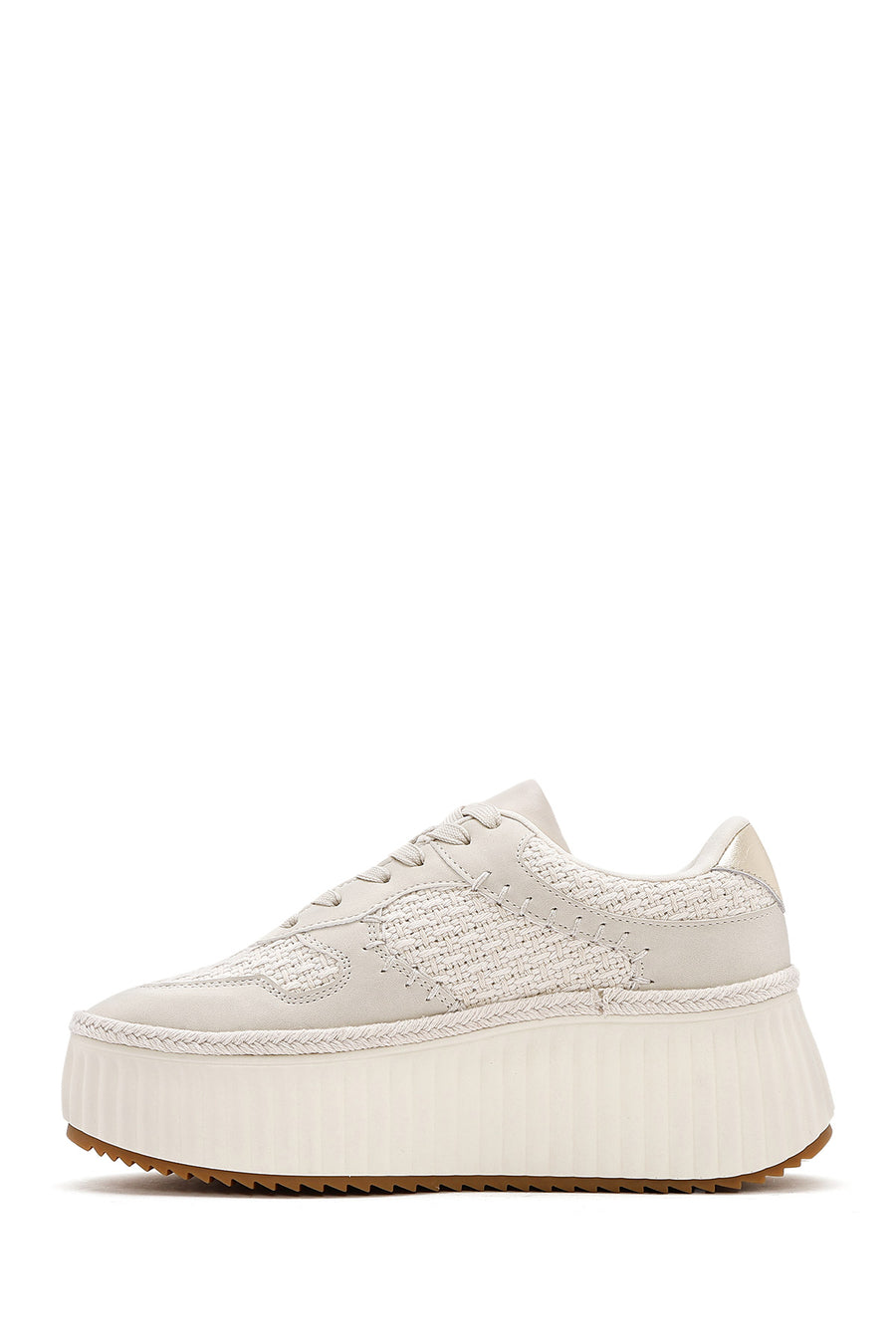 Women's Beige Lace-Up Thick-Sole Knitted Sneakers