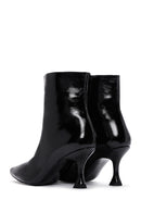 Women's Black Patent Leather Thin Heeled Boots | Derimod