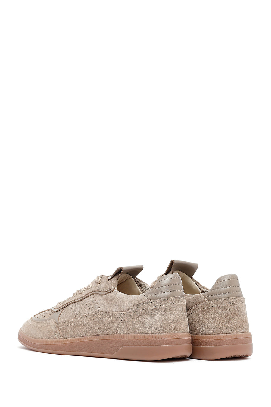 Woman Tan Laced Suede Leather Sneakers
