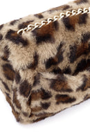 Women's Brown Leopard Pattern Long Chain Strap Plush Shoulder Bag | Derimod