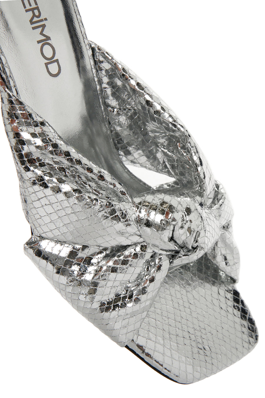 Women's Silver Transparent Thick Heeled Metallic Slippers