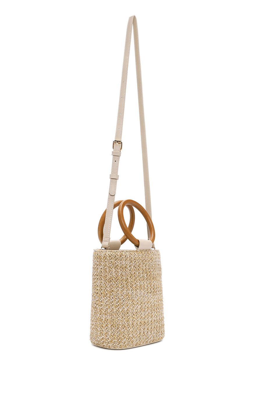 Women's Cream Long Strap Straw Handle Bag