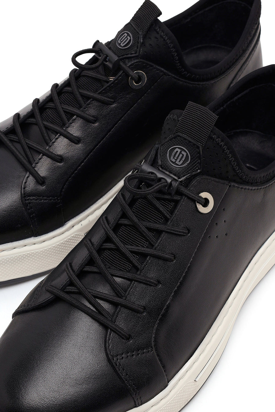 Men's Black Lace-up Thick-Sole Leather Sneaker
