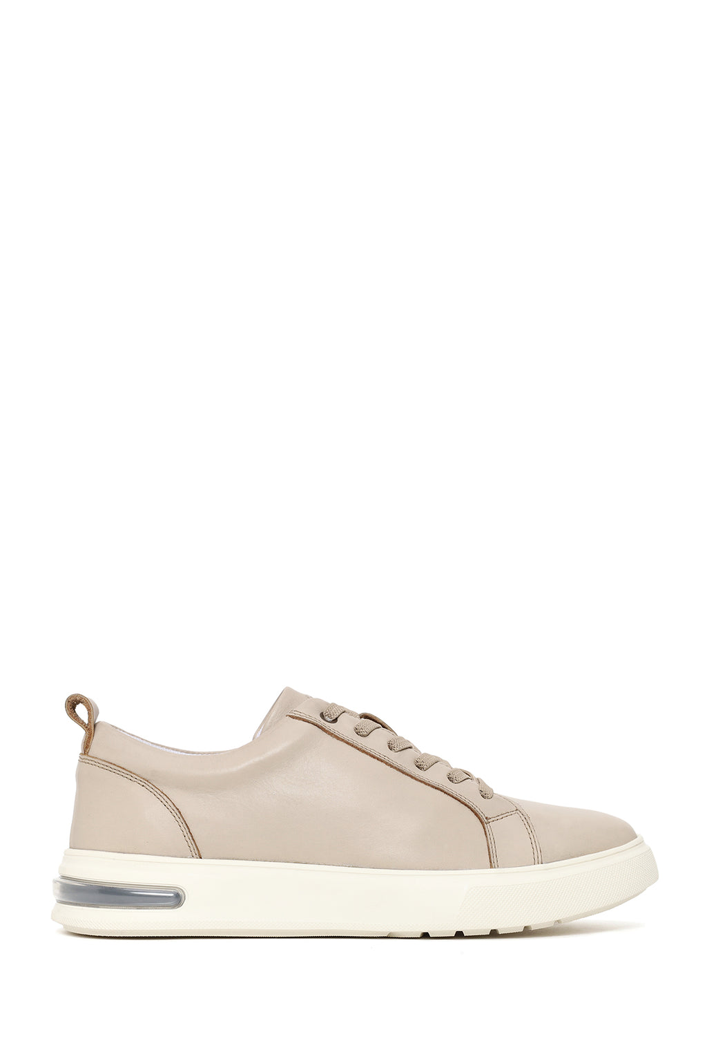 Erkek Bej Bağcıklı Kalın Tabanlı Deri Sneaker