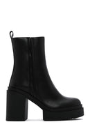 Women's Black Leather Platform Heeled Boots | Derimod