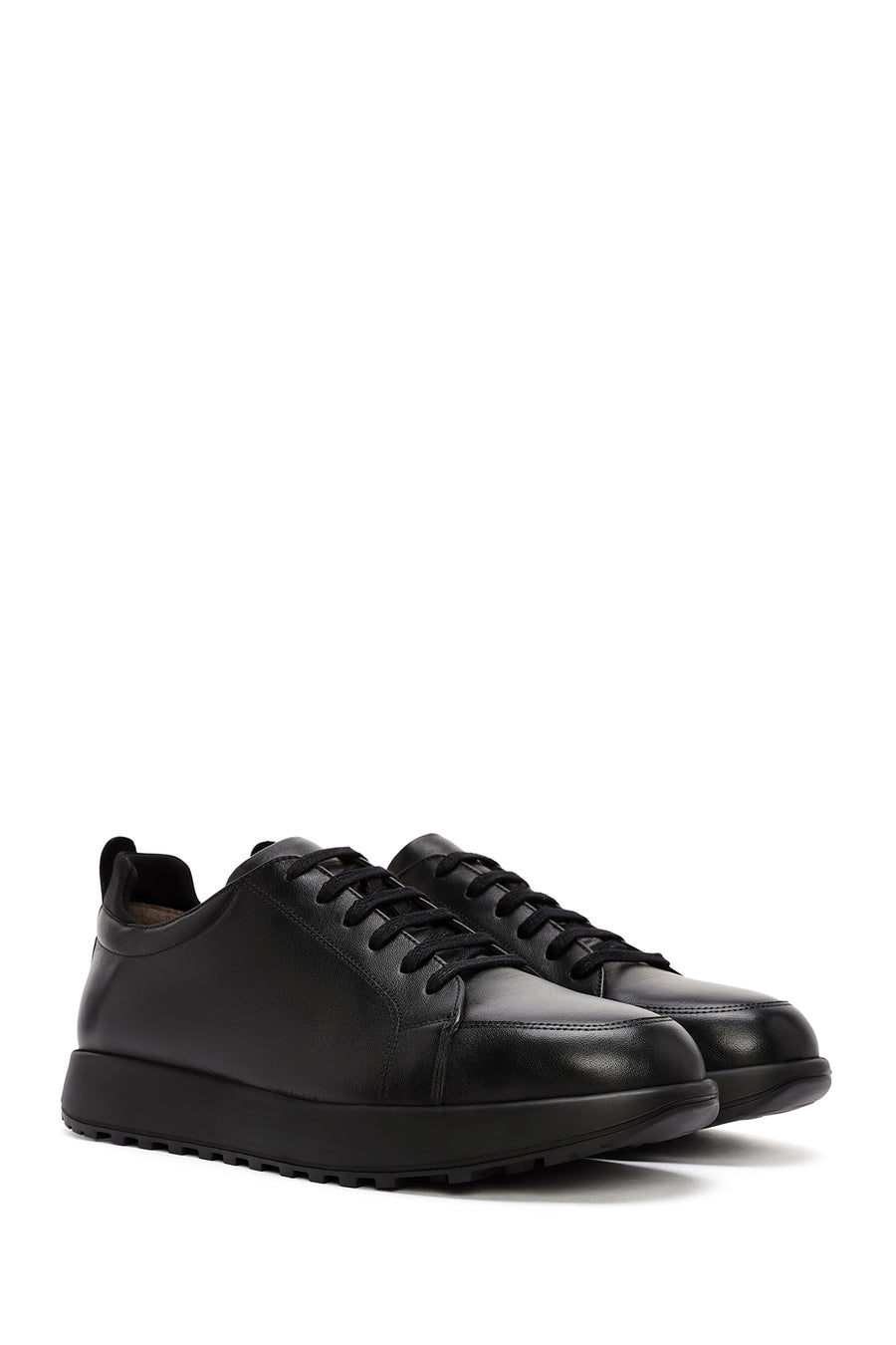 Men's Black Lace-Up Leather Sneakers