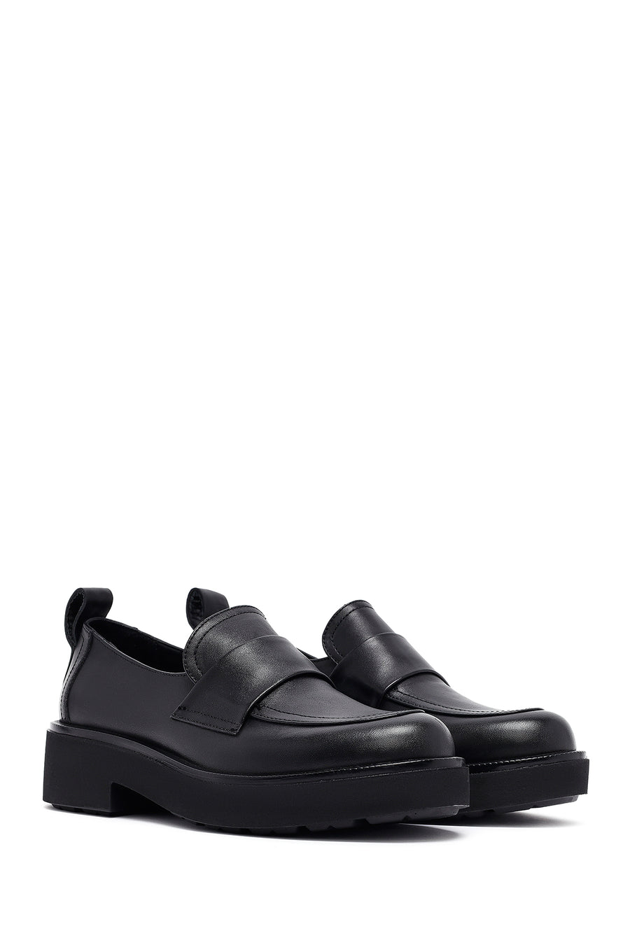 Kadın Siyah Deri Maskülen Loafer