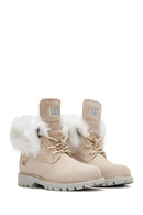 Caterpillar Women's Beige Utah Fur Nubuck Leather Lace Up Boots | Derimod