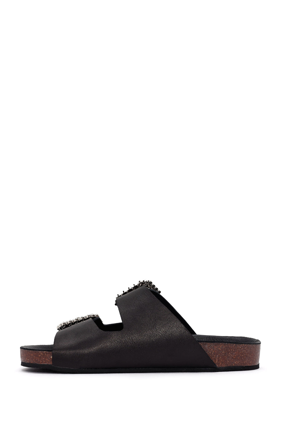 Women's Black Stoned Leather Slippers