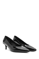 Women's Black Low Thin Heel Patent Leather Shoes | Derimod