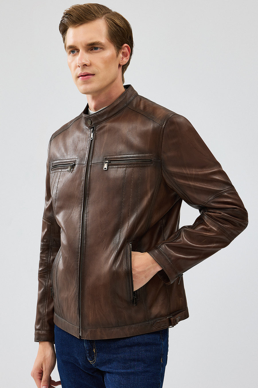 Gabriel Men's Brown Regular Leather Sport Jacket