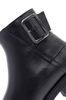 Women's Black Zippered Buckle Detailed Leather Boots | Derimod