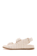 Women's Beige Ankle Strap Double Buckle Straw Sandals | Derimod