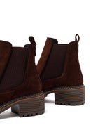 Woman Brown Chunky-Heeled Suede Casual Chelsea Boots | Derimod