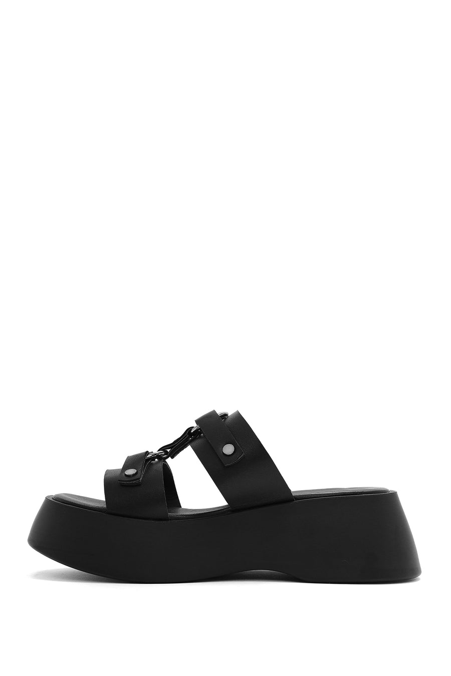 Women's Black Thick Soled Leather Slippers