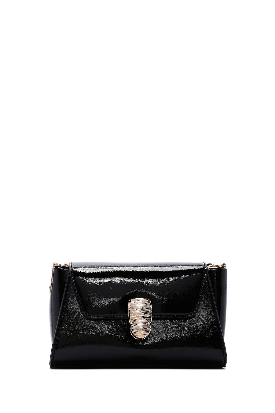 Woman Black Long-Strap Patent Leather Mini Crossbody Bag