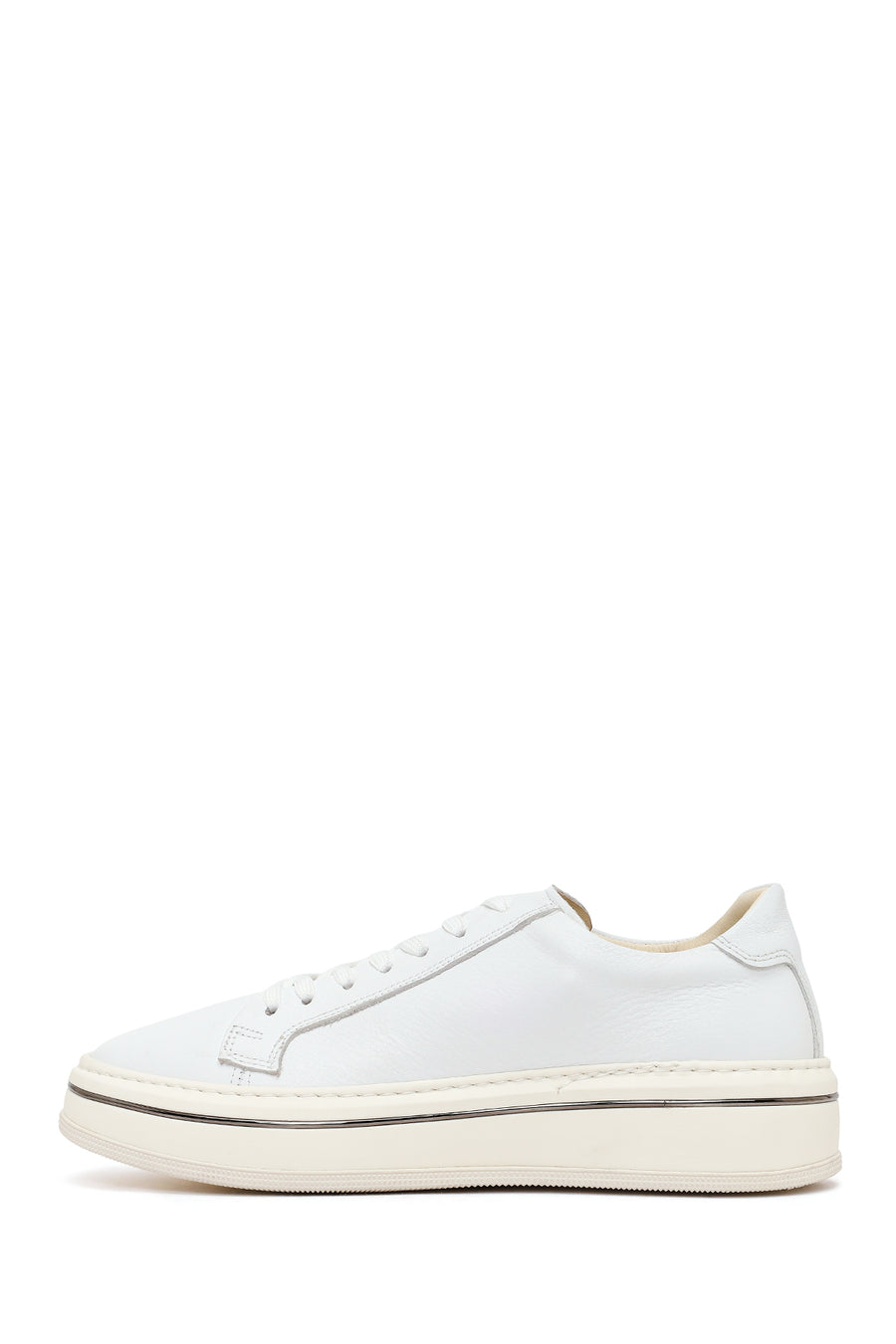 Men's White Lace-up Thick-Sole Leather Sneaker