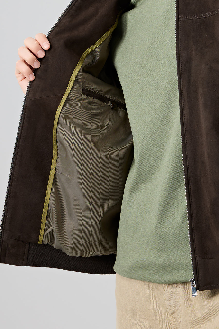 Marcelo Men's Brown Mandarin Collar Suede Leather Jacket