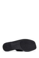 Women's Black Leather Slippers | Derimod