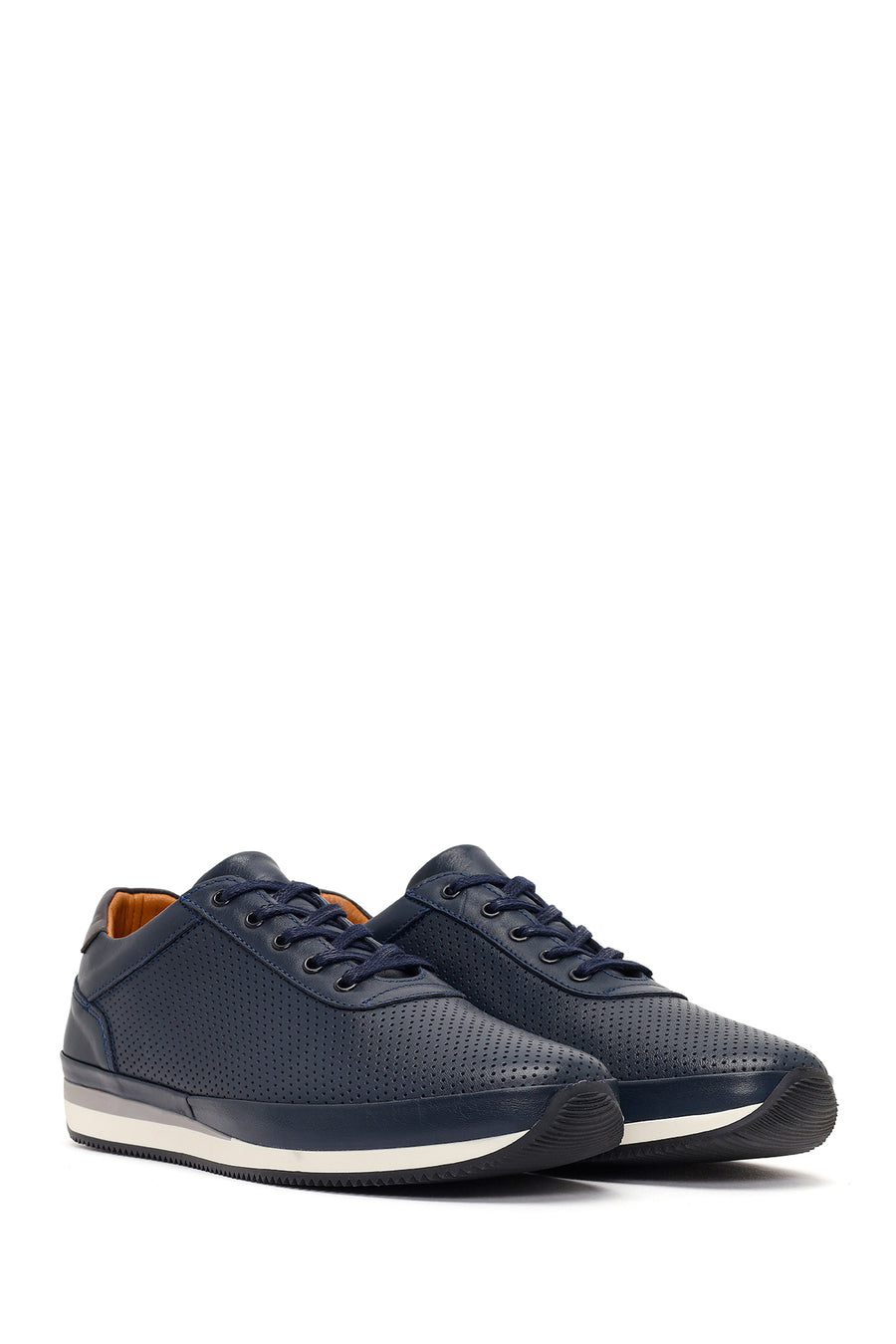 Erkek Lacivert Bağcıklı Deri Casual Sneaker
