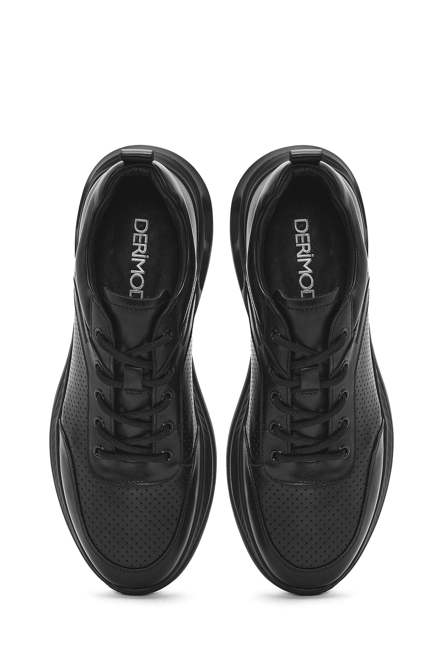 Erkek Siyah Bağcıklı Deri Sneaker