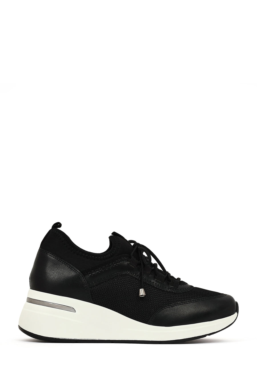 Kadın Siyah Bağcıklı Dolgu Topuklu Sneaker 25WFD221414 | Derimod