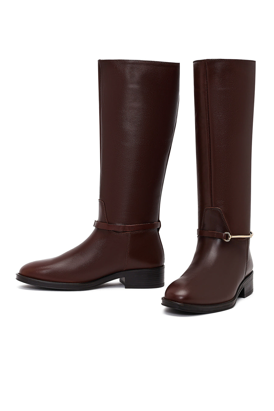 Women's Brown Leather Boots with Accessories