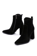 Women's Black Suede Leather Heeled Boots | Derimod