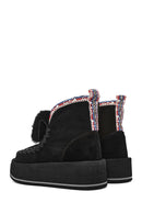 Women's Black Thick-Soled Fur Suede Leather Boots | Derimod