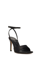 Women's Black Ankle Buckle High Thin Heel Fabric Sandals | Derimod