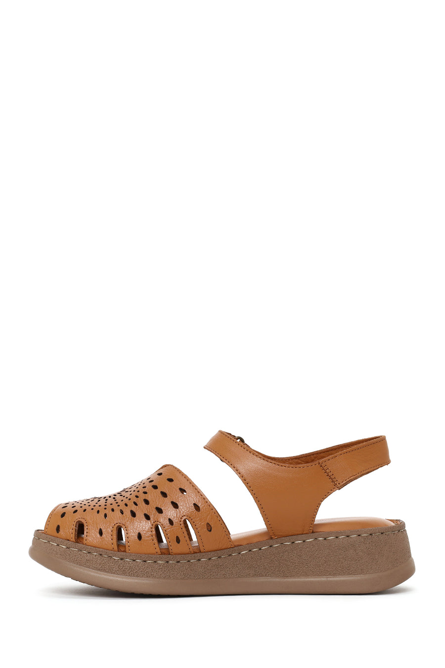 Woman Tan Patterned Thick-Soled Leather Comfort Sandal
