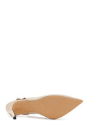 Women's Cream-Colored, Open-Back, Thin-Heeled Patent Leather Shoes with Ankle Buckle | Derimod