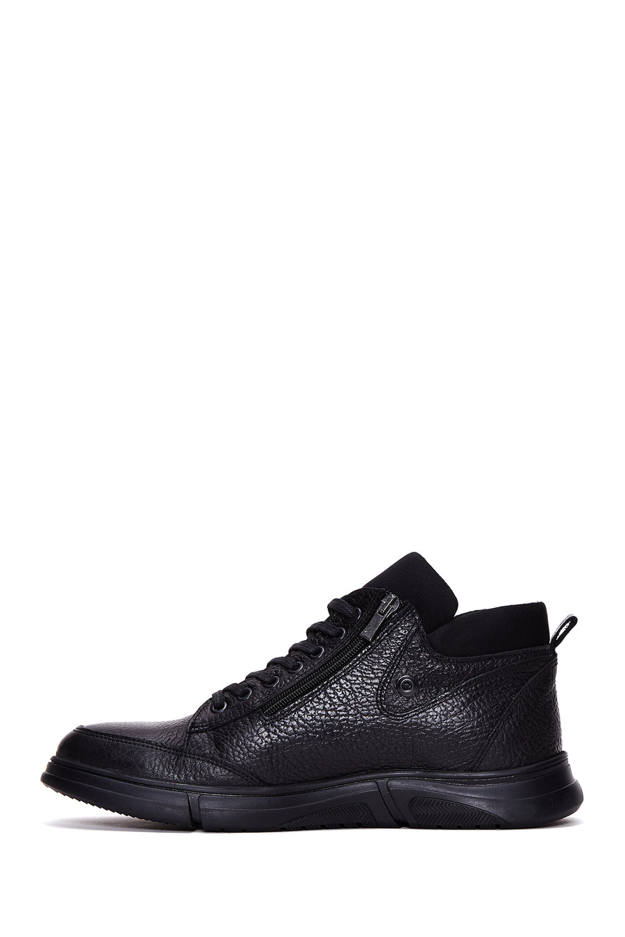 Men's Black Leather Casual Zipper Boots