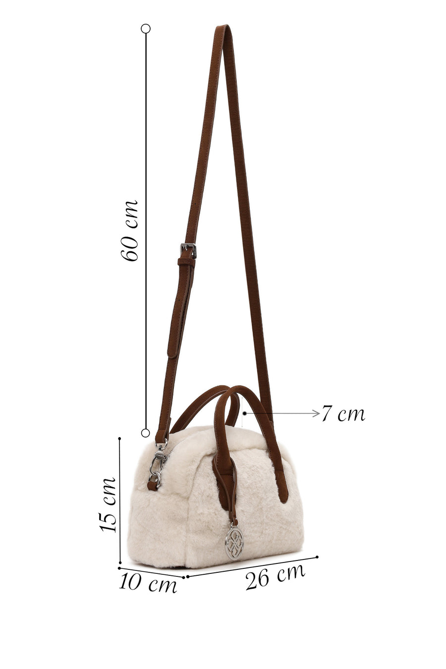 Woman Beige Long Strap Plush Teddy Shoulder Bag