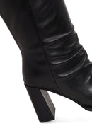 Woman Black Thick-Heeled Leather Boots | Derimod