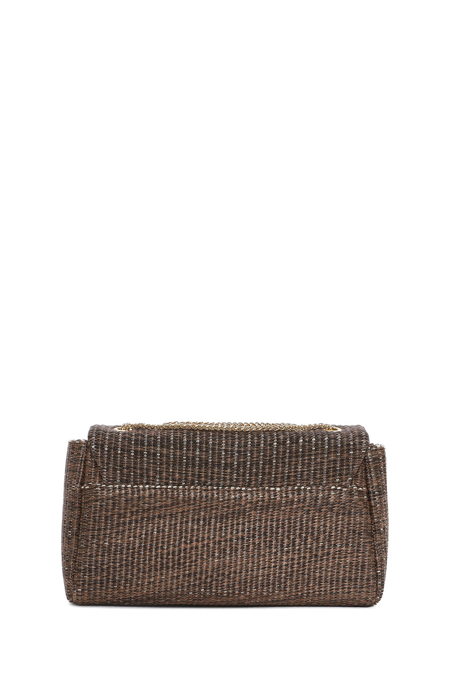 Women's Brown Long Chain Strap Straw Shoulder Bag