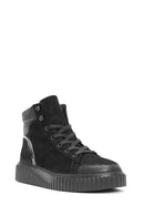 Men's Black Lace-Up Nubuck Leather High Top Sneakers | Derimod