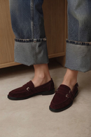 Kadın Bordo Tokalı Süet Deri Maskülen Loafer | Derimod