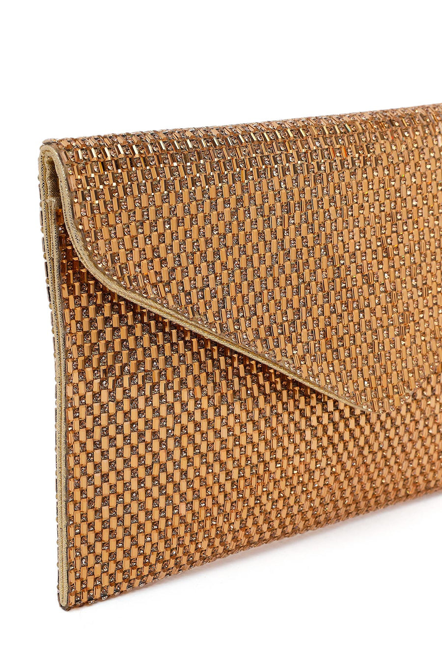 Woman Gold Chain Strap Embellished Evening Bag
