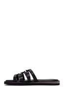 Women's Black Leather Comfort Slippers | Derimod