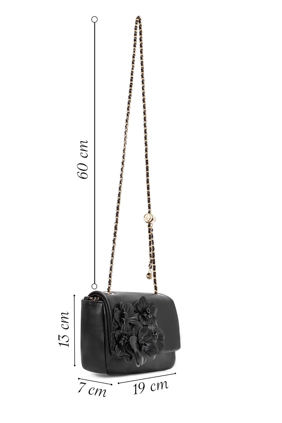 Women's Black Chain Strap Floral Detailed Mini Shoulder Bag