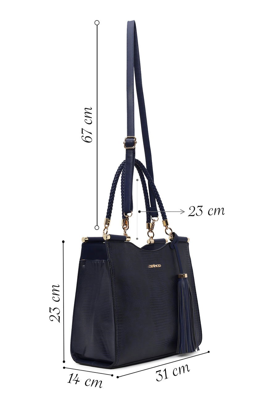 Woman Navy Long-Strap Printed Classic Shoulder Bag
