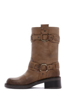 Women's Brown Leather Buckle Boots | Derimod