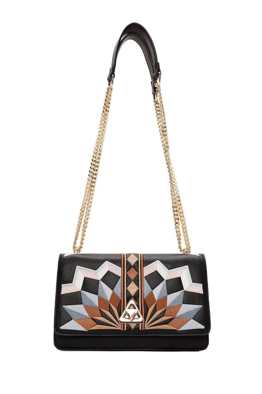 Woman Black Long-Strap Printed Shoulder Bag