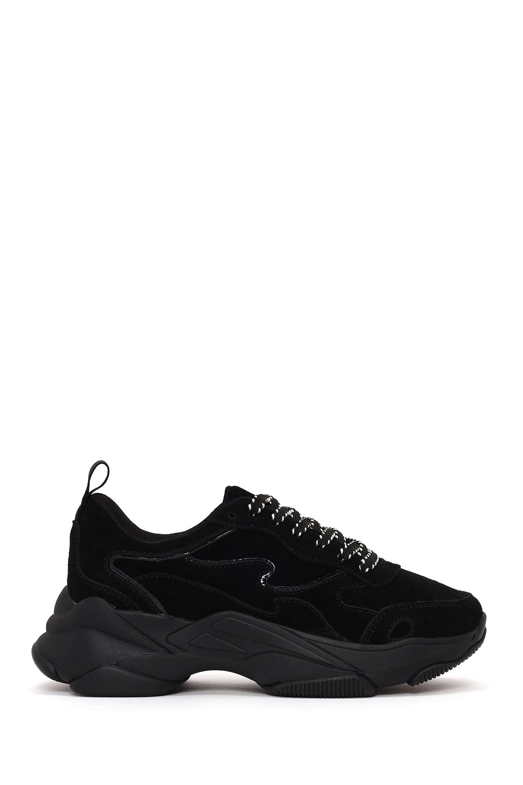 Kadın Siyah Bağcıklı Kalın Tabanlı Süet Deri Sneaker