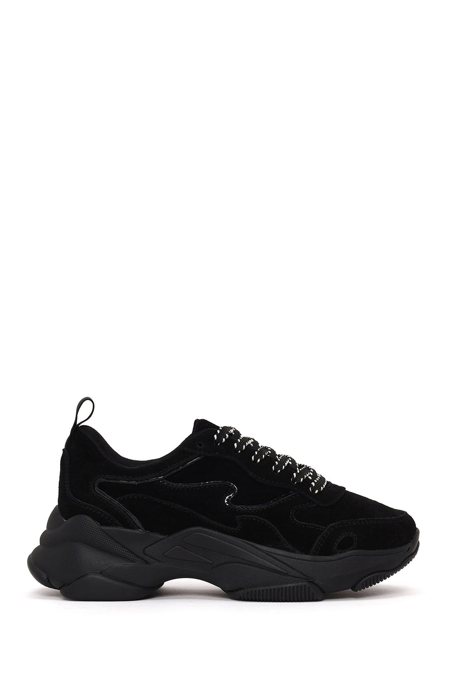 Kadın Siyah Bağcıklı Kalın Tabanlı Süet Deri Sneaker AF520012DS | Derimod