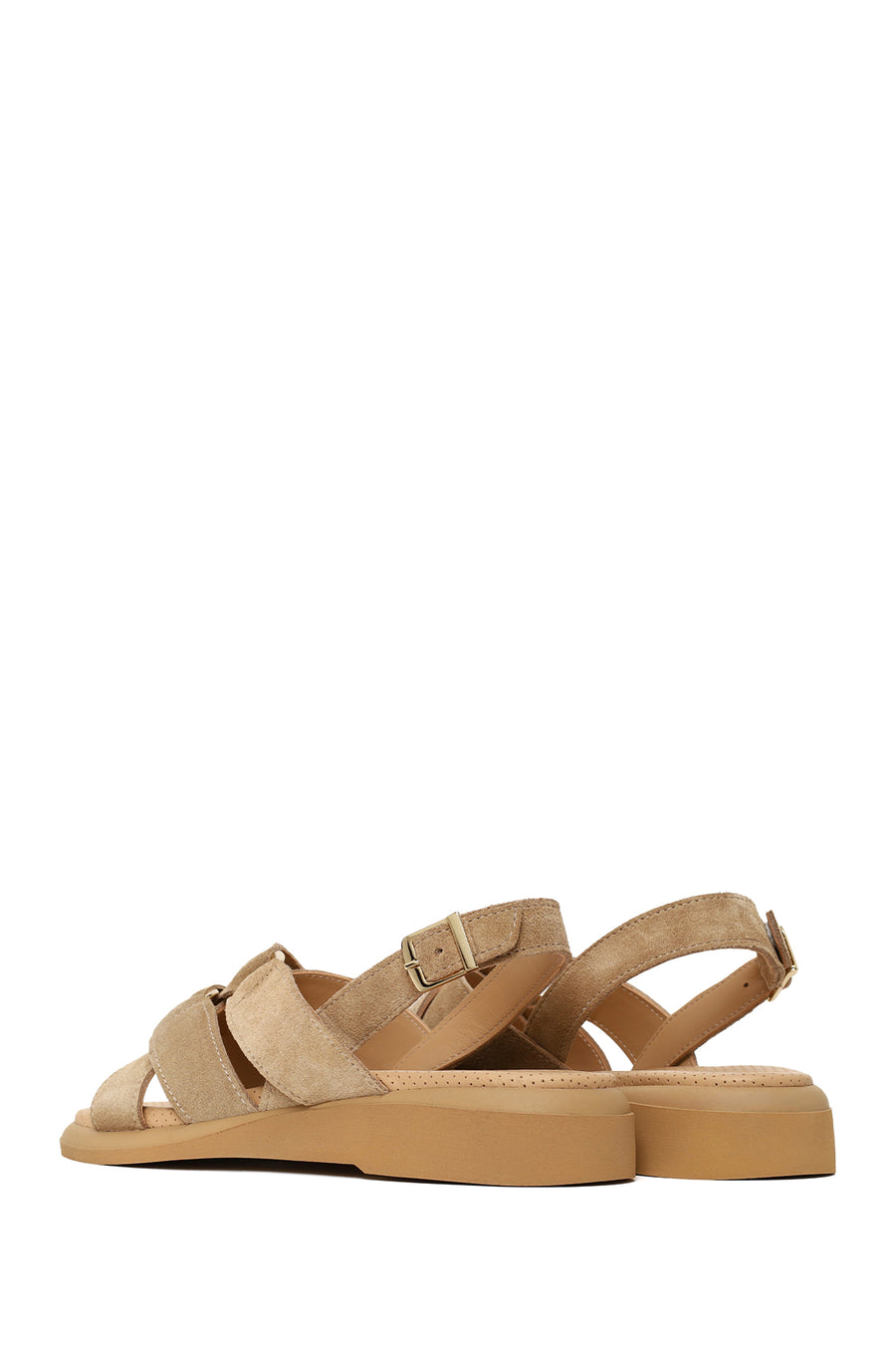 Woman Beige Buckled Suede Sandal