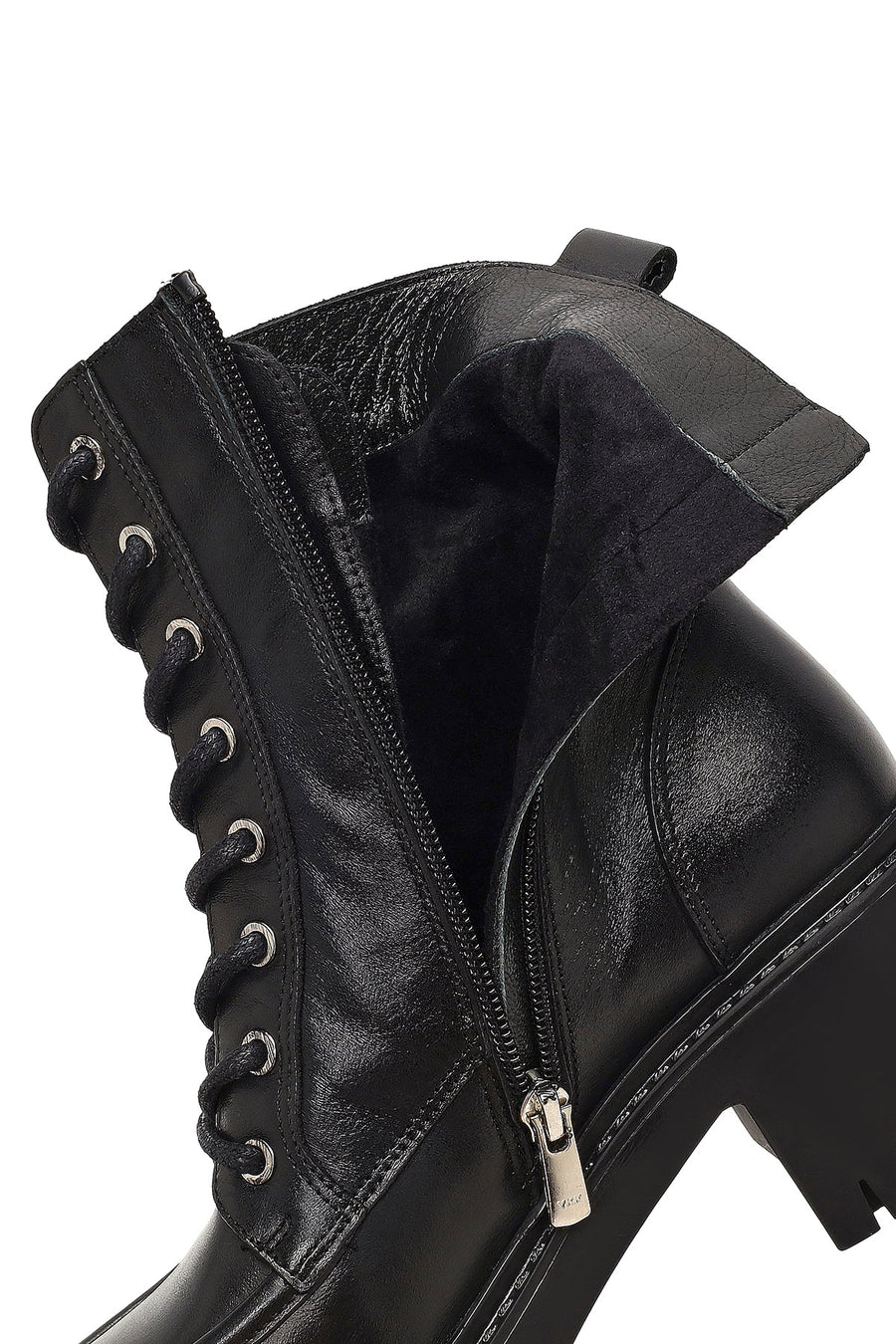 Women's Black Zippered Thick Heeled Leather Ankle Boots